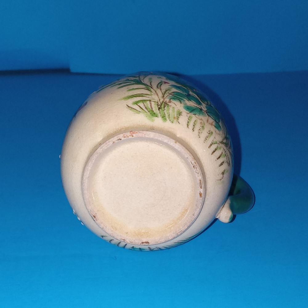 Antique Earthenware Small Creamer Pitcher Hand Painted Applied Handle 19thC