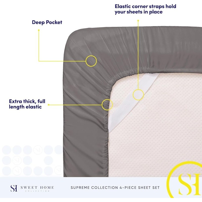 Luxury Microfiber Bed Sheet Set Elastic Corner Fitted Sheets Soft Easy Care New