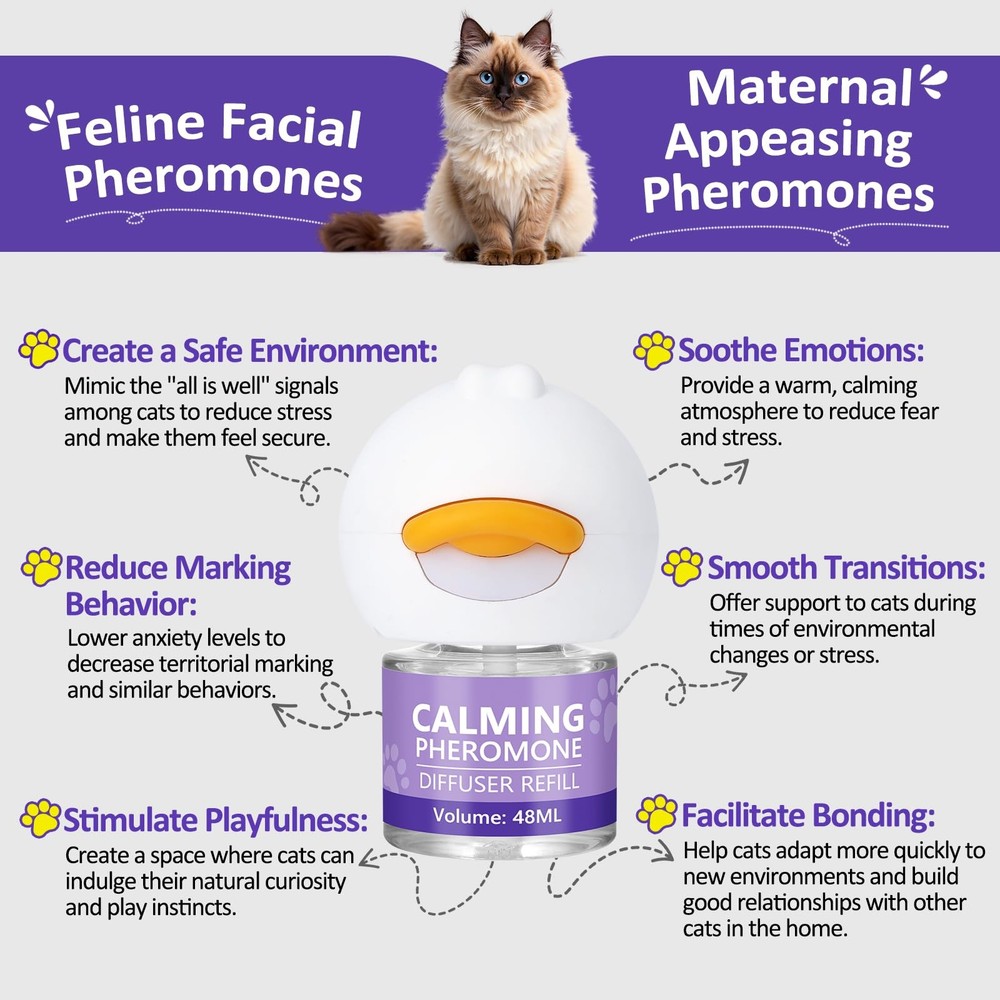 Cat Calming Diffuser 12 Refill Solutions, 3 Plugs- Cat Pheromones Calming Dif...