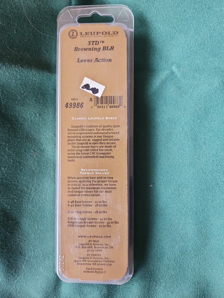 Leupold STD 49986 Browning Lever Action Rifle Scope Base