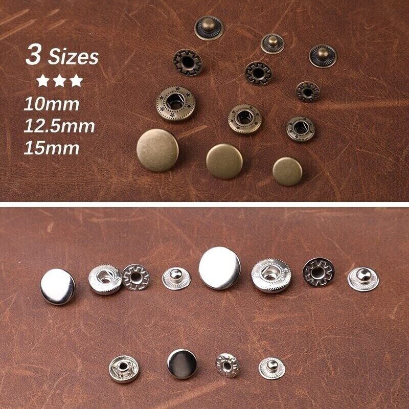 Leather Snap Fasteners Kit 10/12/15mm Metal Button Snaps Press Studs With 4 Tool