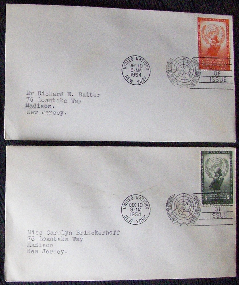 UNITED NATIONS. 2  different FDC Human Rights, NY 1954.
