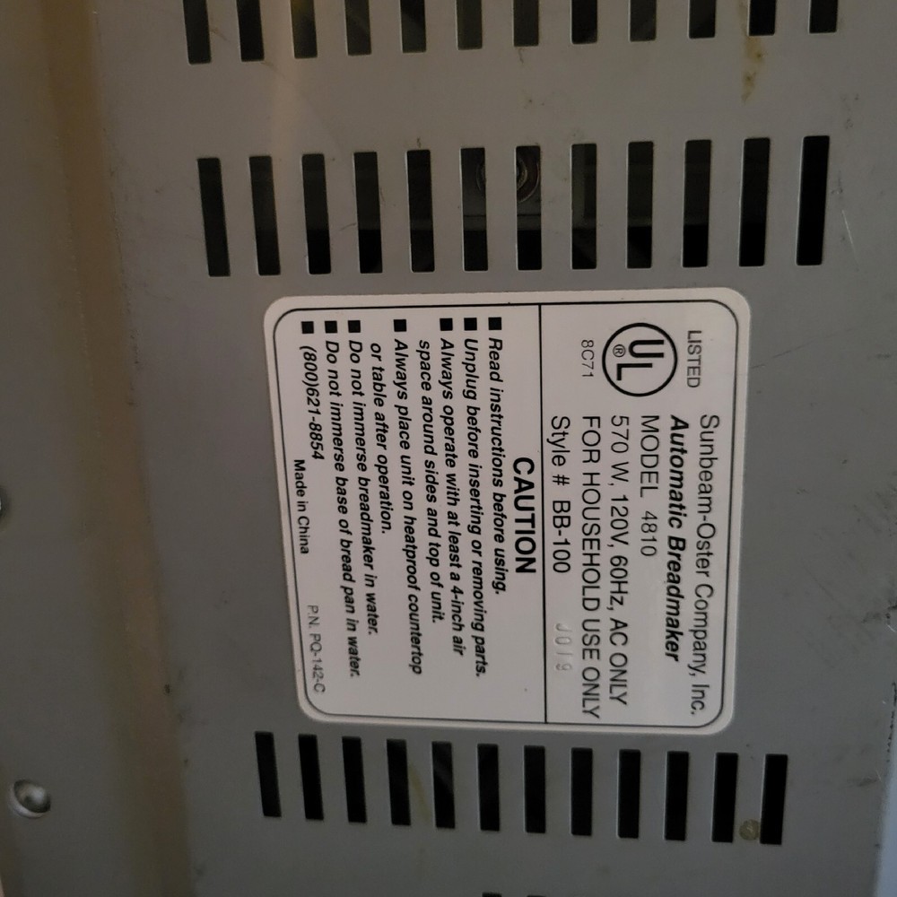 Tested 💥 Retro 💥 Sunbeam Oyster Model 4810 Automatic Bread Maker Machine