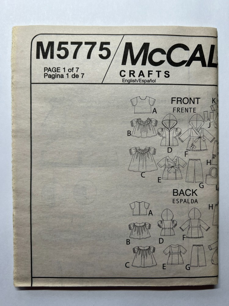McCall's Sewing Pattern MP471 18" Doll Clothes FF UNCUT