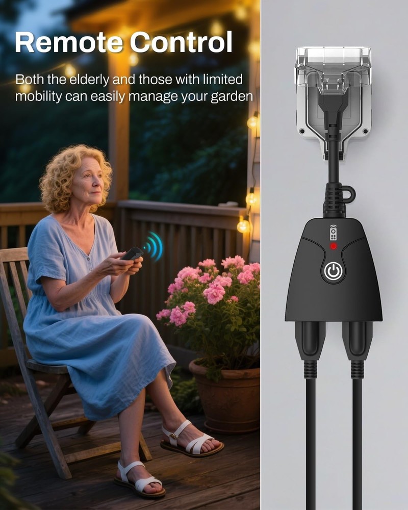 Reliable Weatherproof Power Outlet Plug - 100ft Range, Remote Control Included