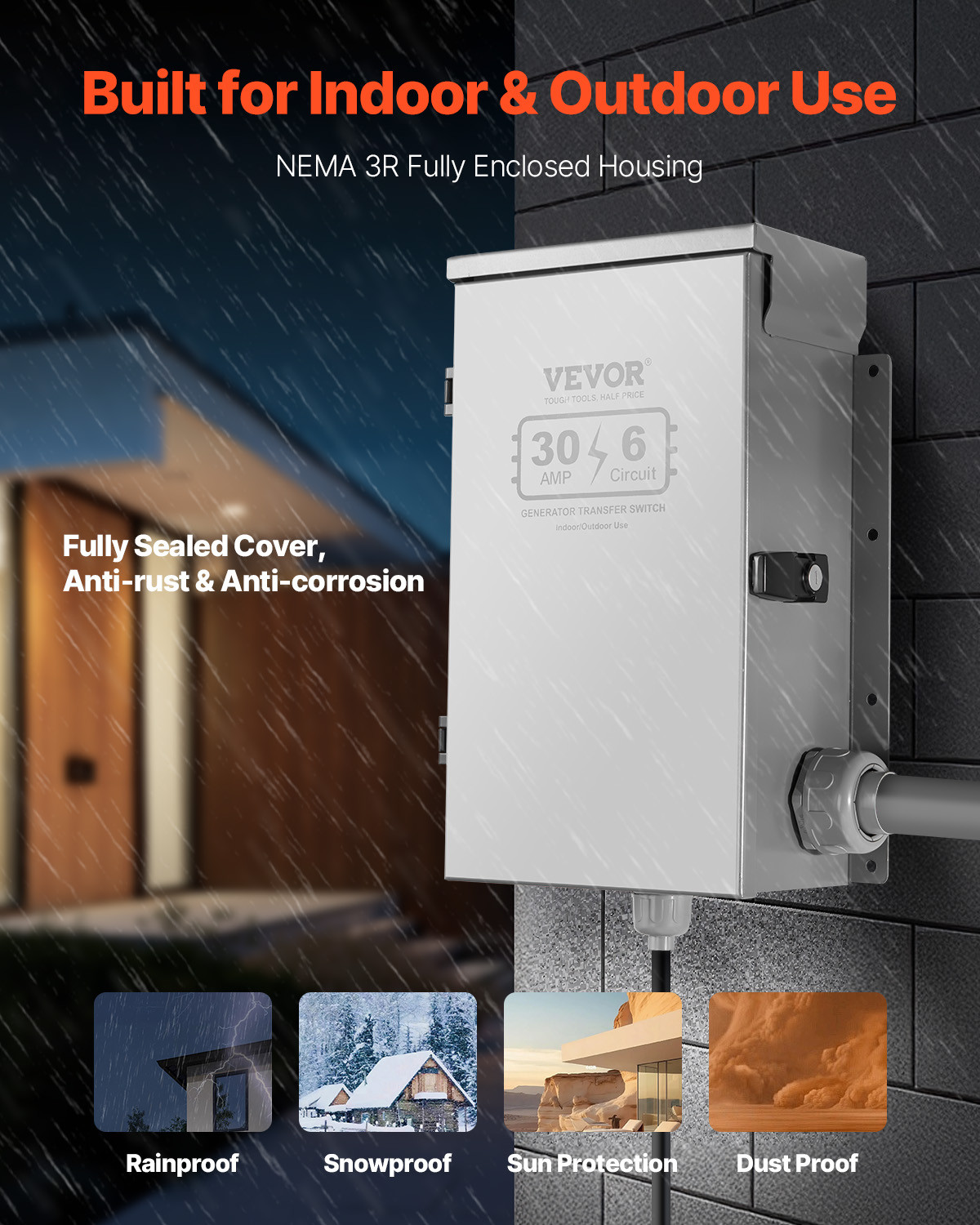 VEVOR Manual Transfer Switch 30A Generator Transfer Switch Kit NEMA 3R 7500W