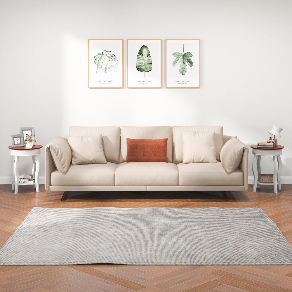 2-Tier Round End Table 17.5" Sofa Side Table with Storage Shelf White & Walnut