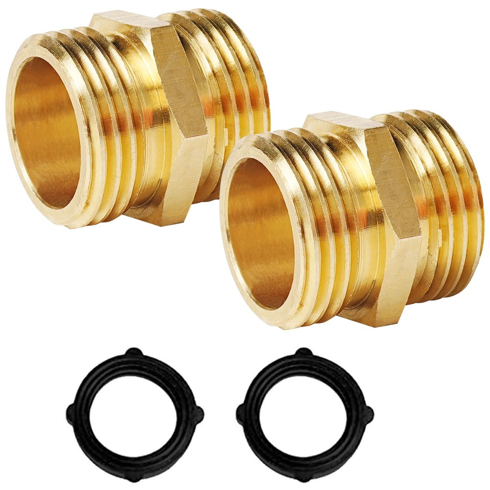 3/4 Inch Male Hose Adapter - Solid Brass Connectors, 2 Pack with Washers