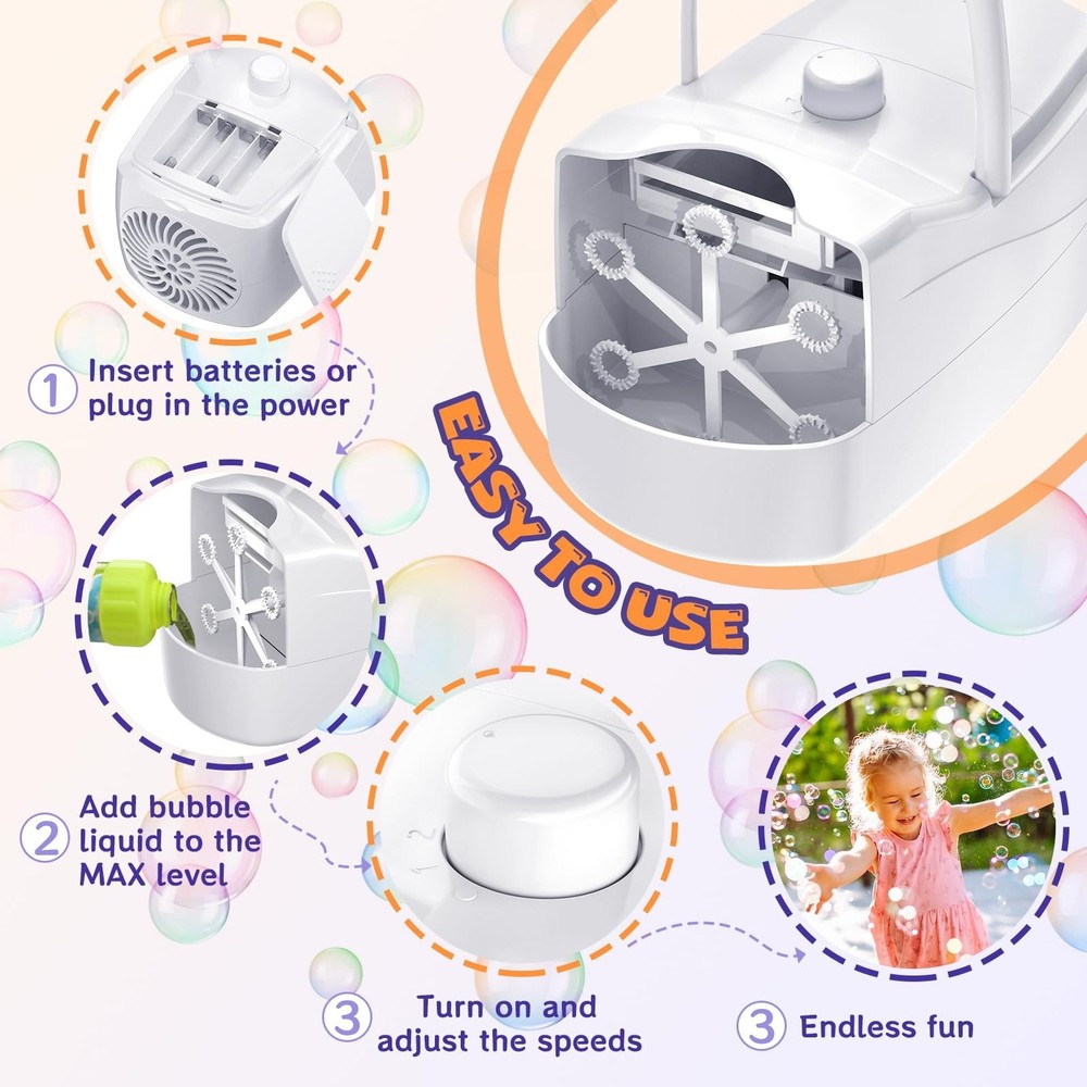 Bubble Machine, Automatic 18000+ Per Minute Big Bubbles Blower Maker for Kids T