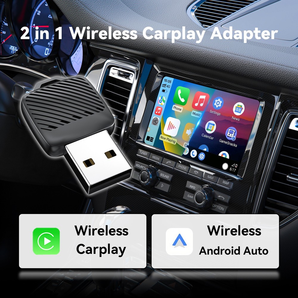 2In1 Wireless Carplay Android Auto Adapter Wired To Wireless Carpay Android Auto
