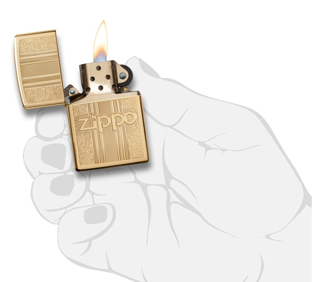 Zippo and Pattern Design High Polish Brass Windproof Pocket Lighter, 29677