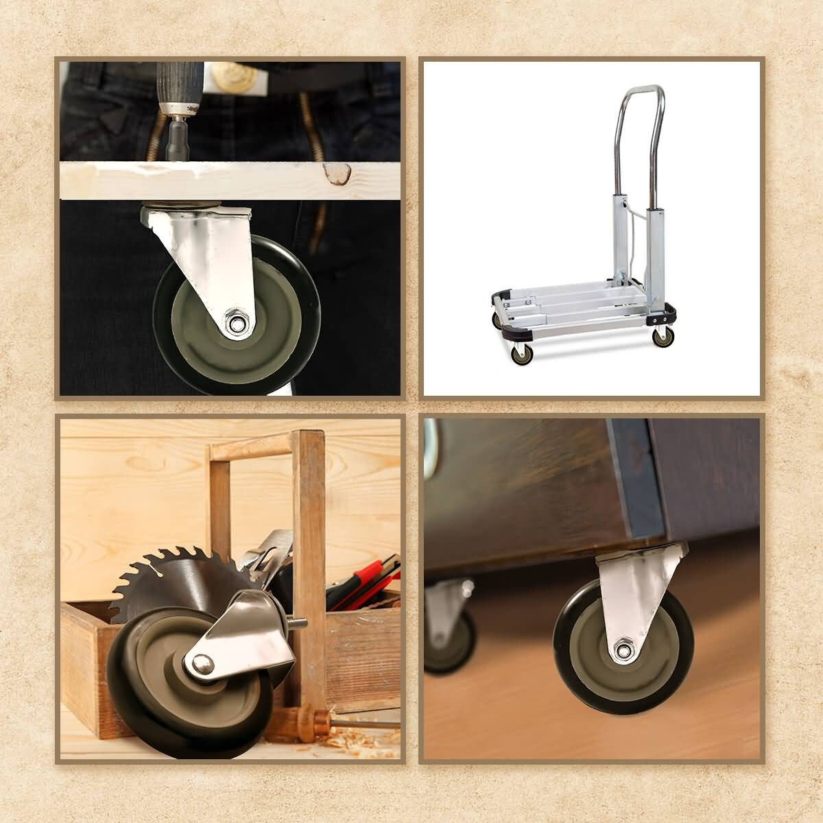 4 Pack 5 Inch Stem Caster Swivel Black Polyurethane Heavy Duty Caster Wheels