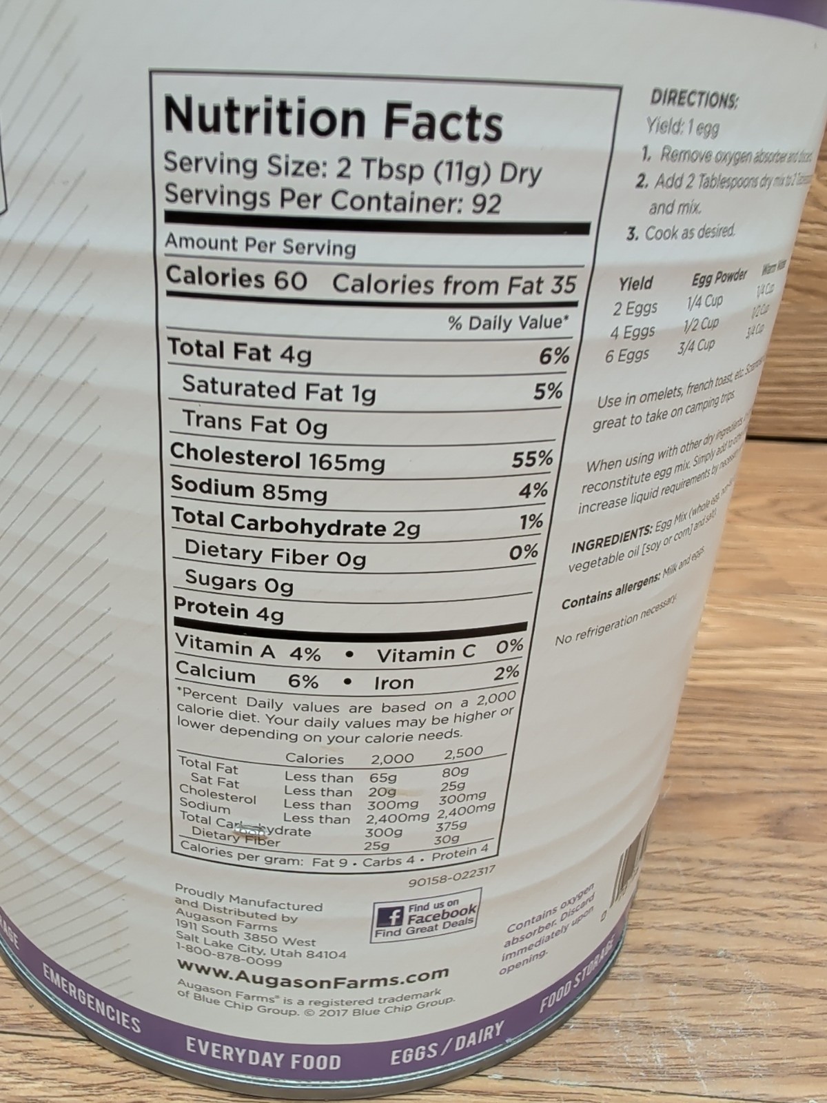 Augason Farms Scrambled Egg Mix 2 Lbs 4 Oz No.10 Can Emergency