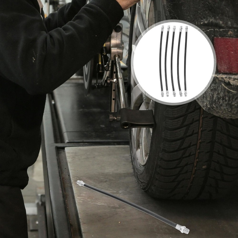 5 Pcs Flex Extension Hoses Quick Release Grease Coupler Double Handle Nozzle