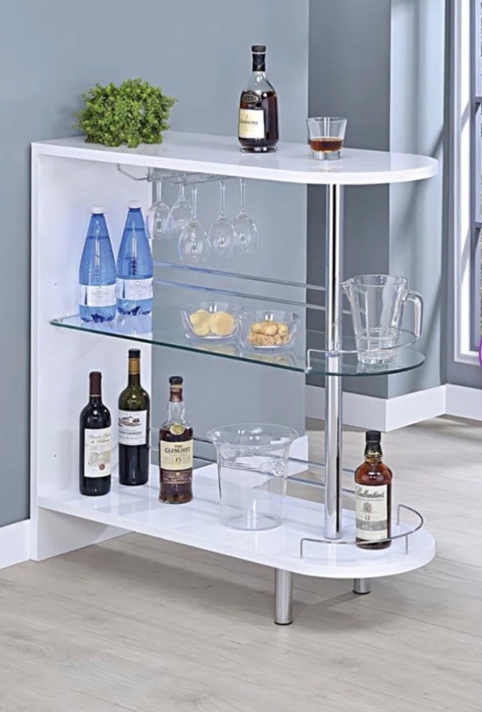 modern white and glass bar cart