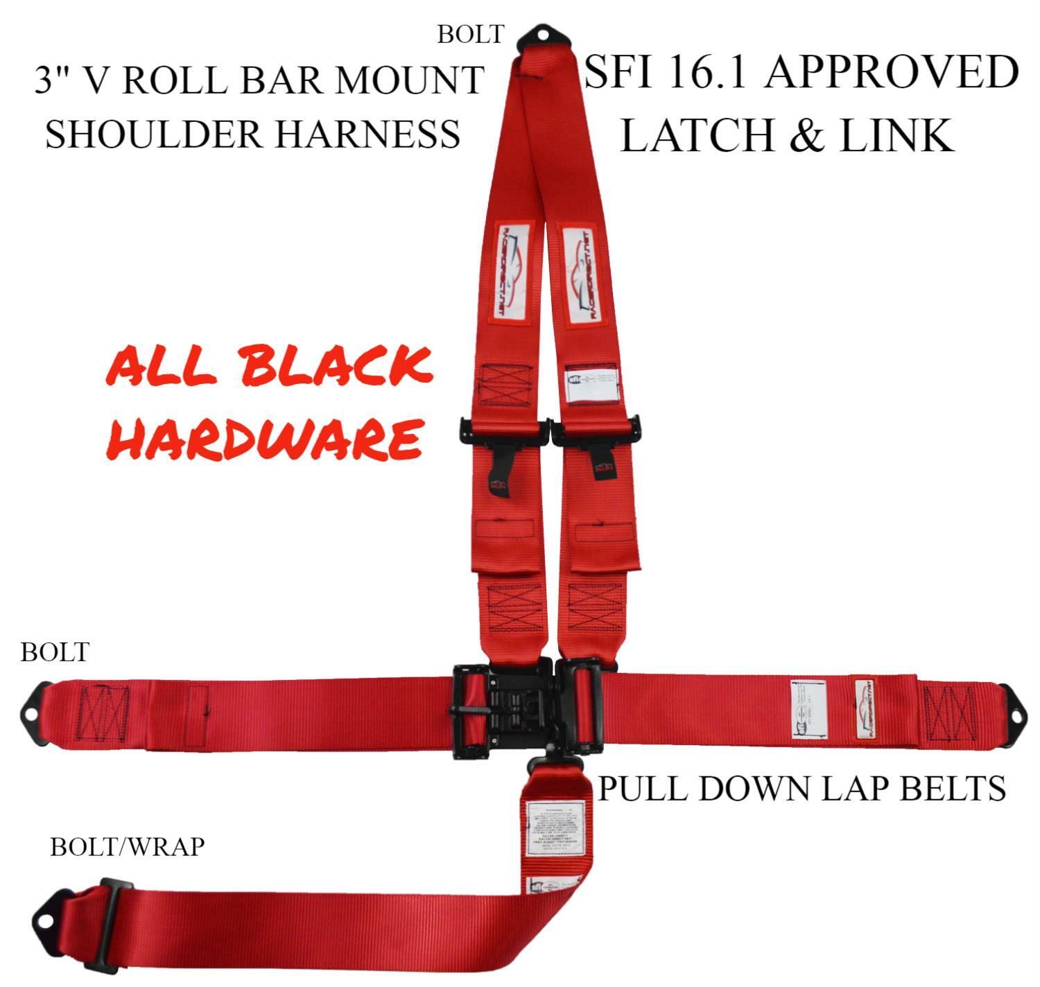 NHRA APPROVED SFI 16.1 RED RACING HARNESS LATCH & LINK V ROLL BAR MOUNT