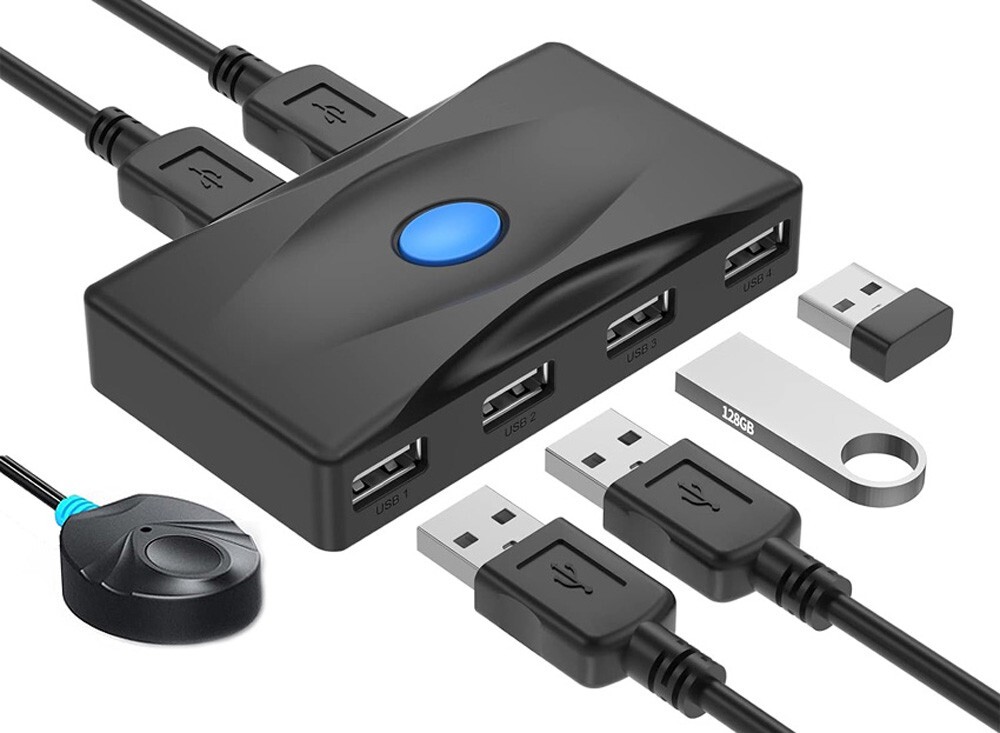 Premium USB 2.0 Switch For 4 USB Device Sharing By 2 Computer