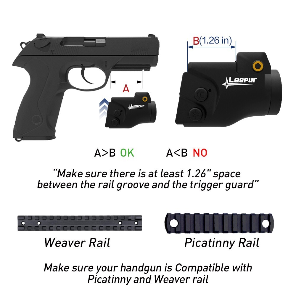 Laspur Sub Compact Green/Red Laser Sight & Flashlight Combo Rechargeable Battery