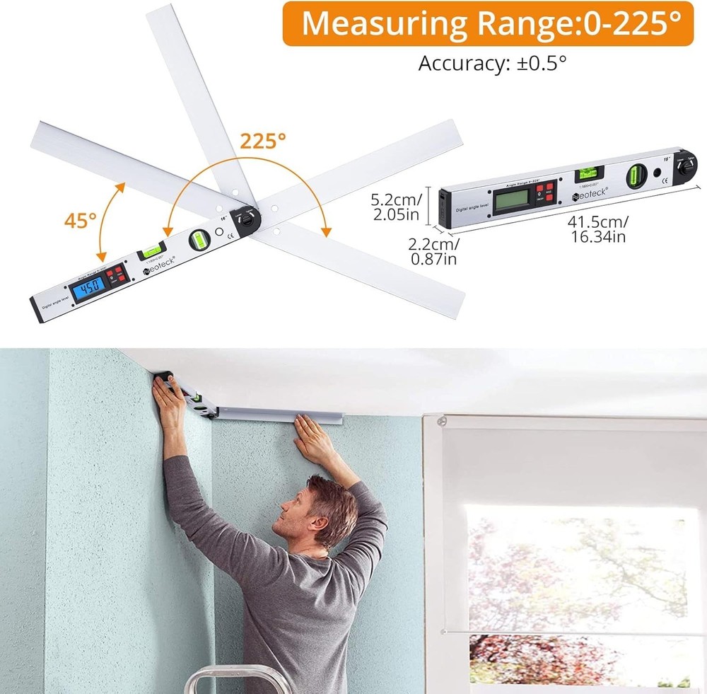 Backlit LCD Angle Finder Protractor with Horizontal and Vertical Bubble Levels