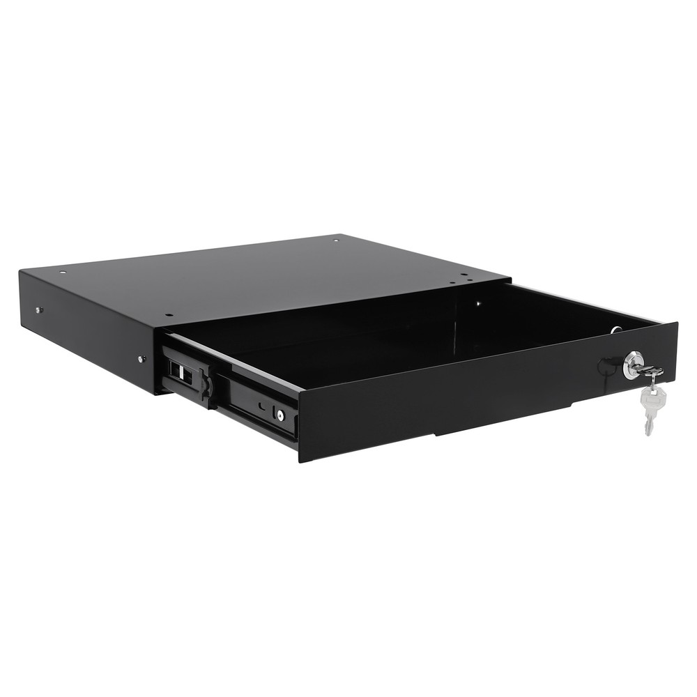 Lockable Compact Under Desk Sliding Drawer Black Metal Pull Out Storage Box