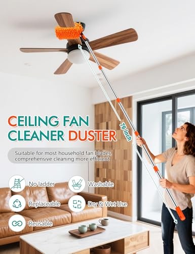 Ceiling Fan Cleaner Duster with 76" Orange-duster With Triangle Mop Set