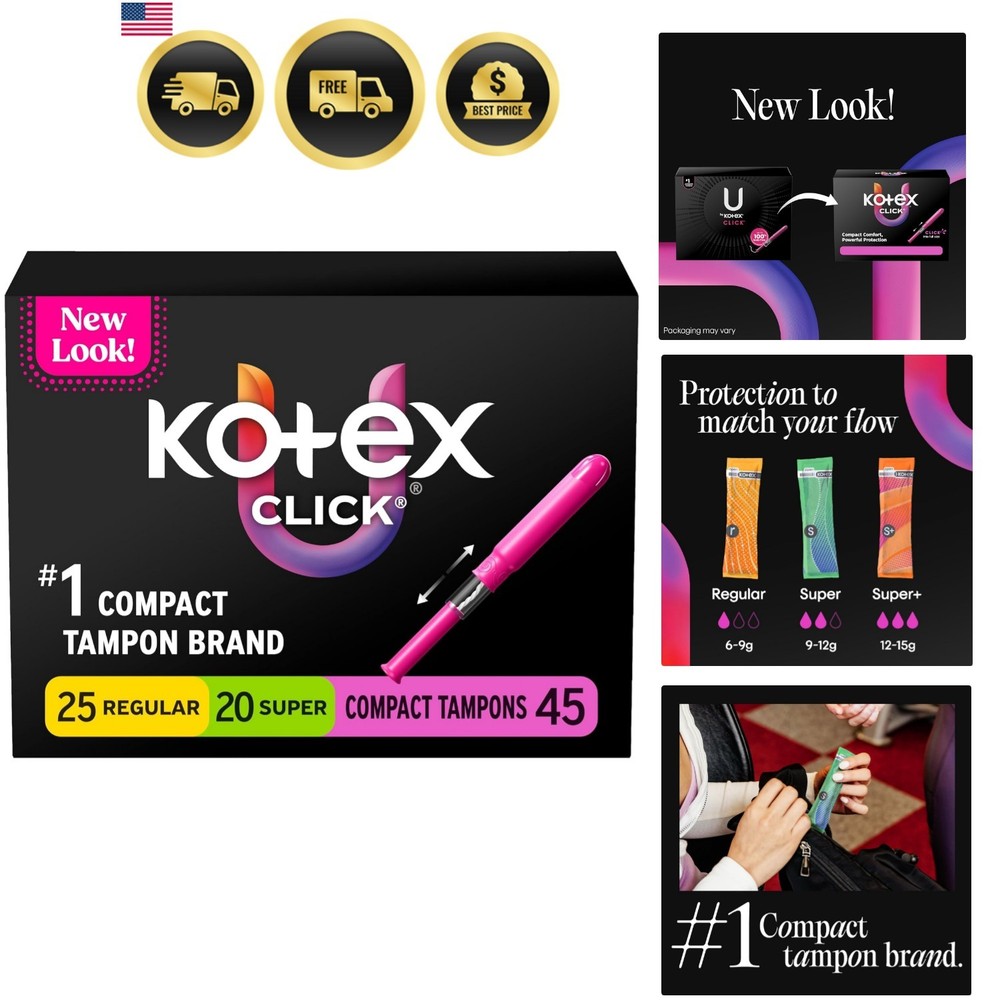 U by Click Compact Multipack Tampons, Regular/Super Absorbency, Unscented, 45...