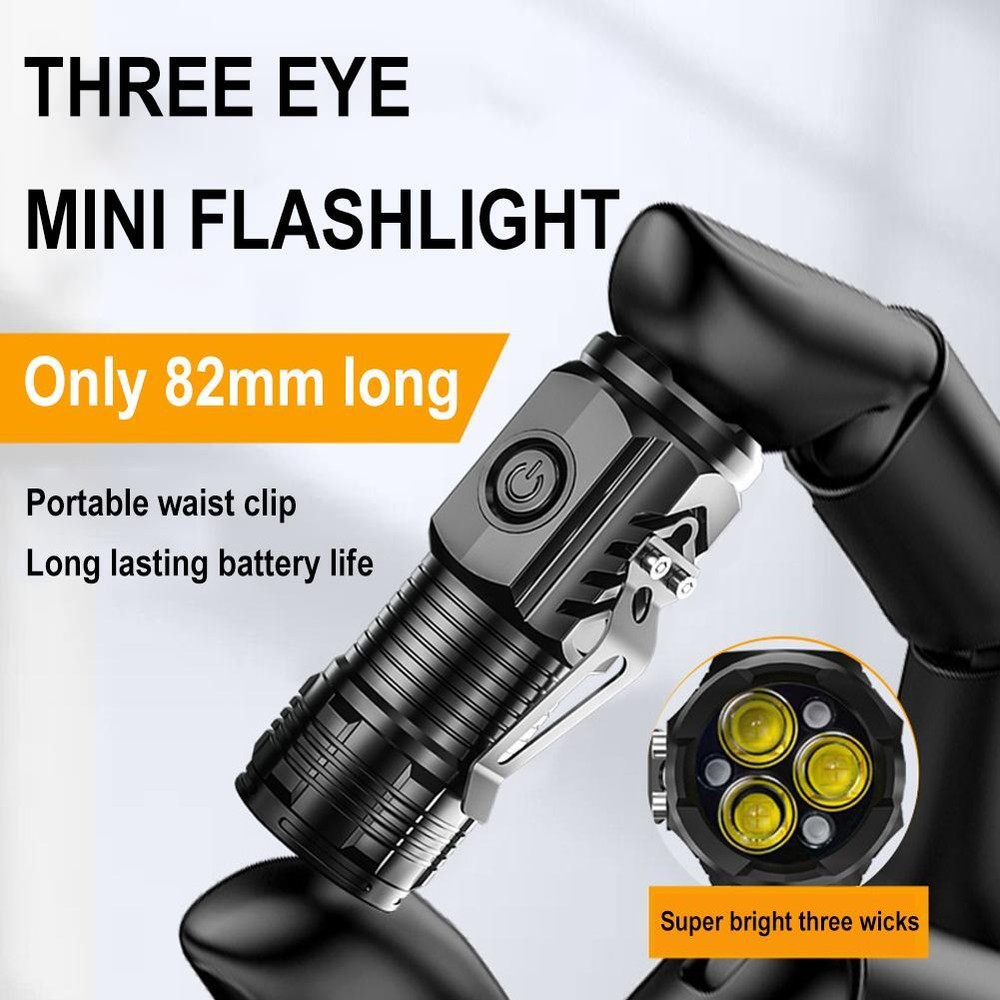 Three Eye Mini Flashlight Strong Lights Rechargeable Portable Outdoor