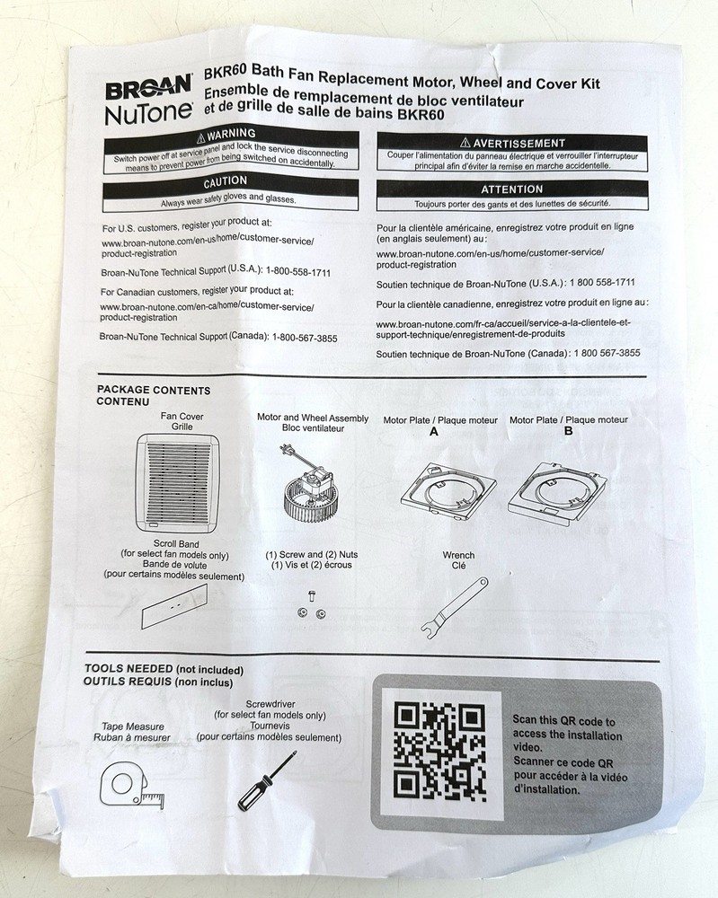 Broan NuTone Quickit 60 CFM Bathroom Vent Upgrade Kit Model BKR60