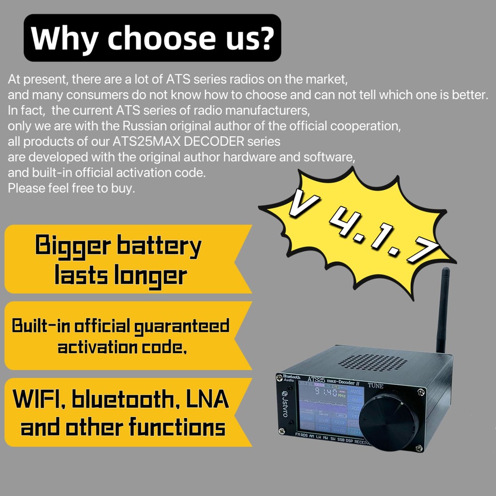 ATS-25MAX Decoder II Bluetooth Audio Full Band Radio Receiver 2.4In Touch Screen