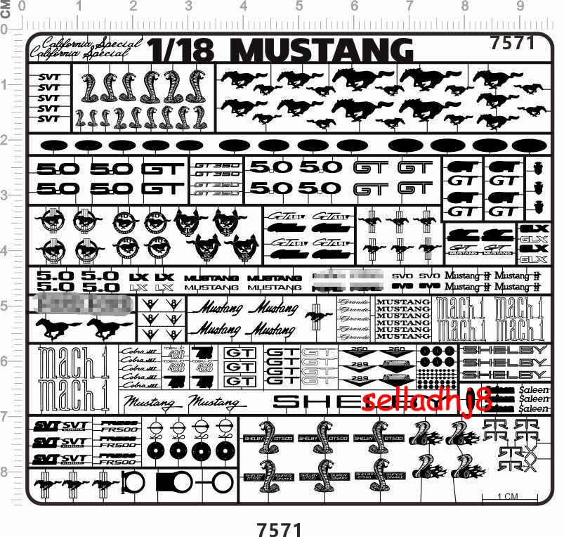 Water Decals  1/18 Mustang For Model Kits ( Silver) 7571