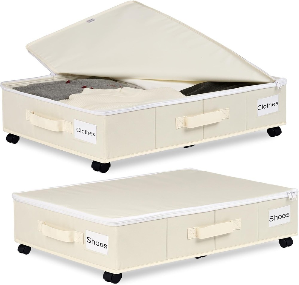 Under Bed Storage W/ Wheels 2 Pack Under Bed Storage Containers W/ Label Holders