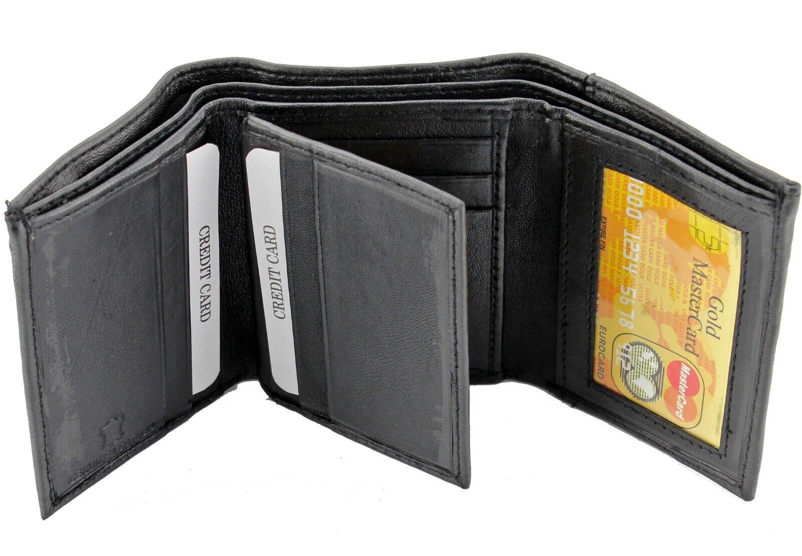 New Mens Black Genuine Leather Trifold Wallet ID Window Credit Card Case Holder