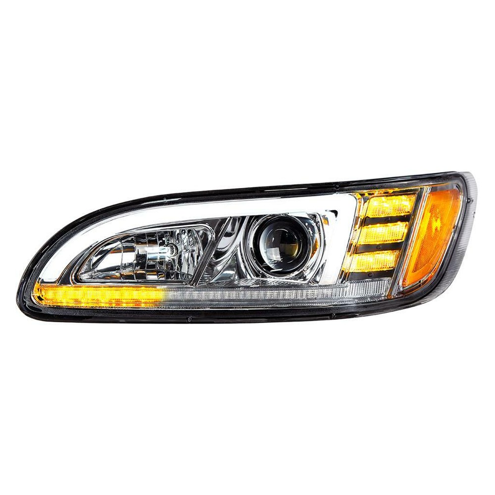 Chrome Projection Headlight w/ LED Sequential Turn-DRL f/ Peterbilt - Driver