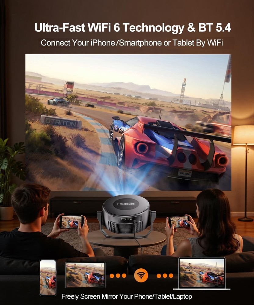 Smart Projector with WiFi 6 and Bluetooth 5.4, Mini Protable Projector 4K & 8...