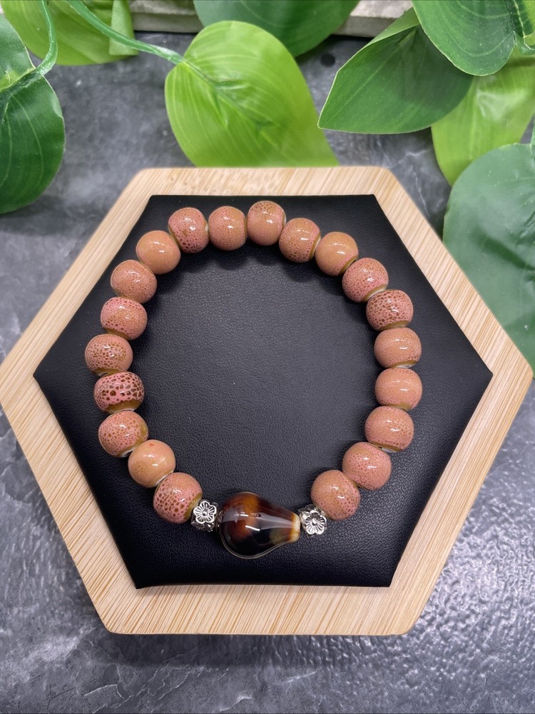 Handmade Ceramic Bead Beaded Stackable 6.5” Plus Stretch Bracelet New B203