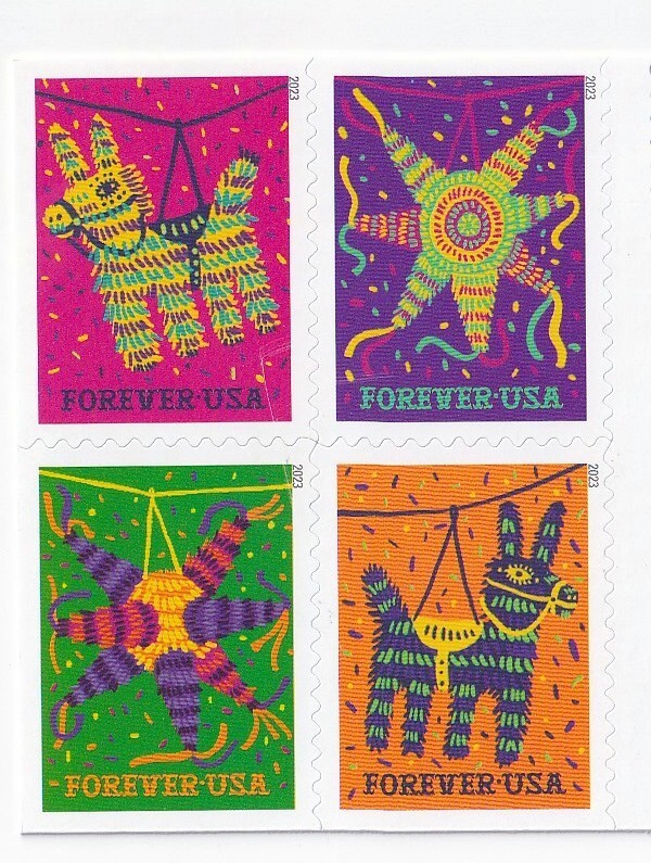 STAMP SCOTT 5815a "Piñatas" FOREVER 2023 MNH BLOCK OF 4 WITH BACK PANEL