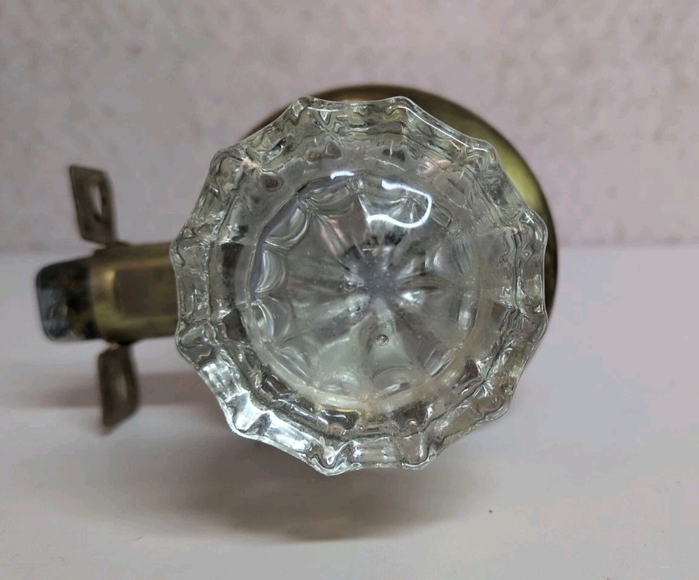 2 Sets of 12 Point GLASS Knobs BRASS Collars Spindle Strike Plate and Latch