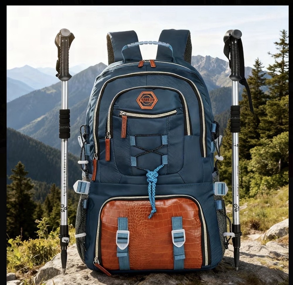 CYMEOE Hiking Backpack Navy Blue Polyester Large Capacity Shoe Compartment