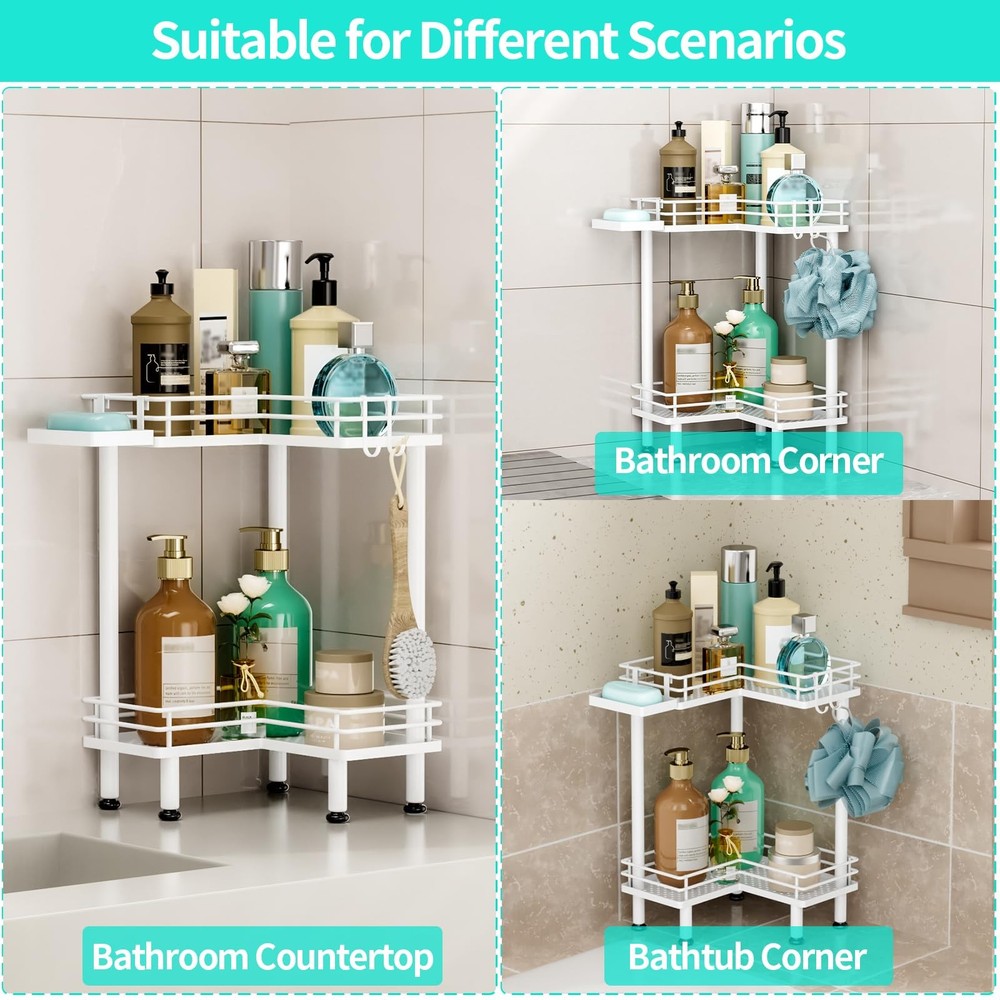 HapiRm Corner Shower Caddy 2-Tier Rustproof Organizer Bathroom Adjustable Feet