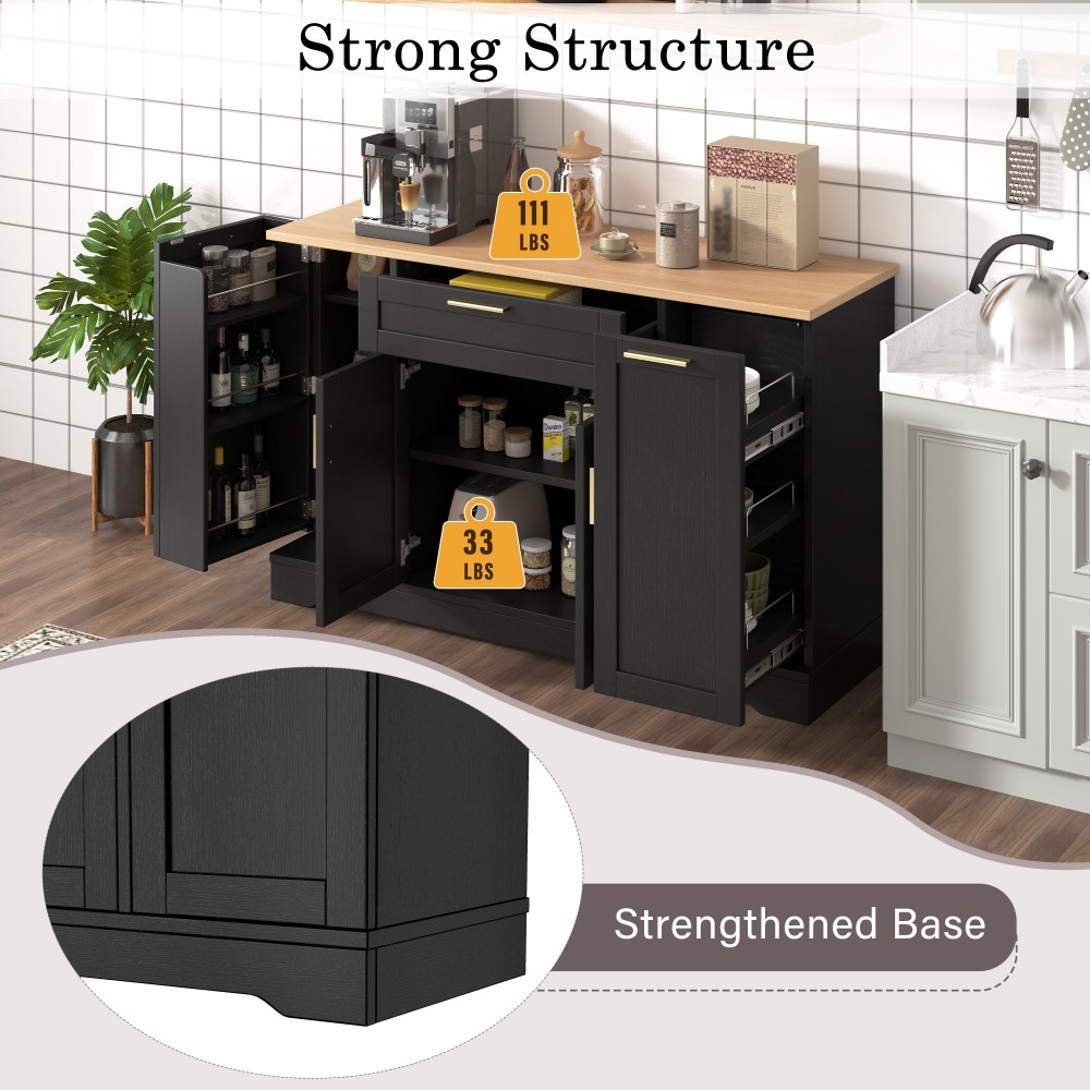 Multi-Functional Storage Sideboard, Extendable Dining Table, Adjustable Shelves