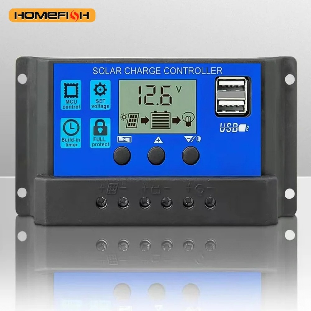 12V 24V 10A 30A PWM Solar Charge Controller - Adjustable LCD Display Timer