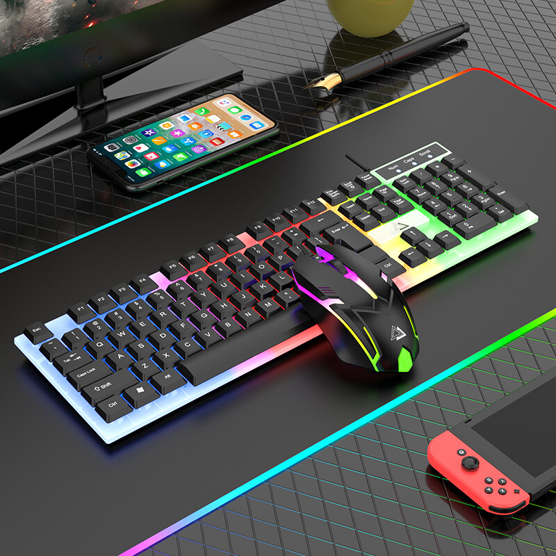 Wired Mechanical Gaming Keyboard and Mouse Set RGB LED Backlit for PC Computer