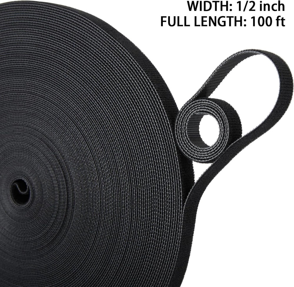 1/2In X 100Ft Hook and Loop Roll | Double-Sided Strips Self-Gripping Straps #79