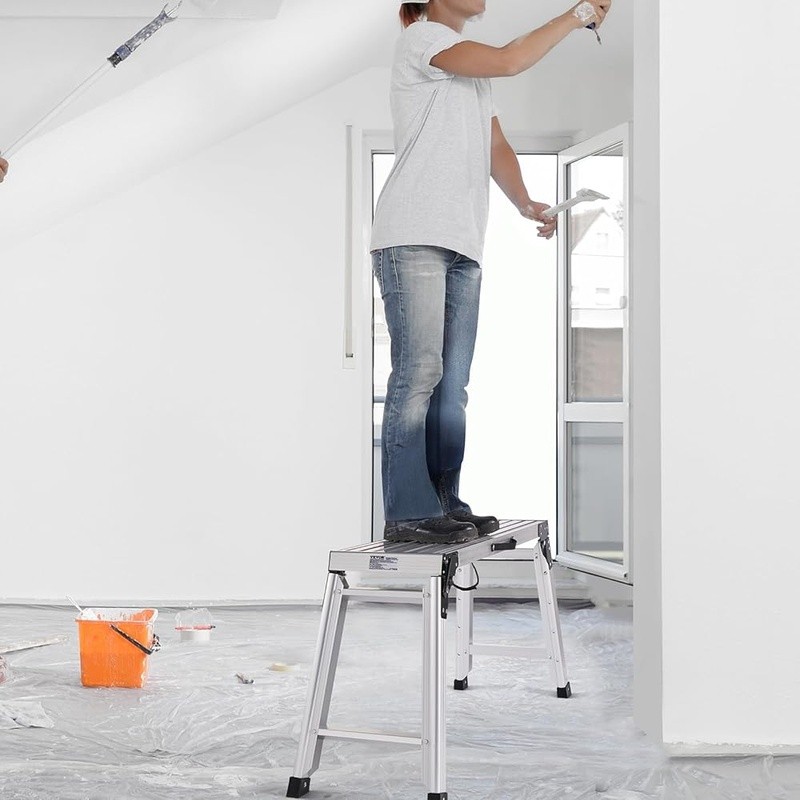 Foldable Aluminum Work Platform Lightweight Portable Stability Ladder Heavy Duty