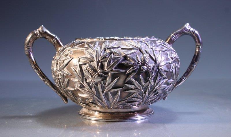 FINE ANTIQUE CHINESE EXPORT SILVER SUGAR DISH