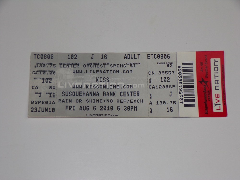 KISS Full Ticket Stub 2010 Hottest Show Concert Tour Philadelphia Vintage Kiss