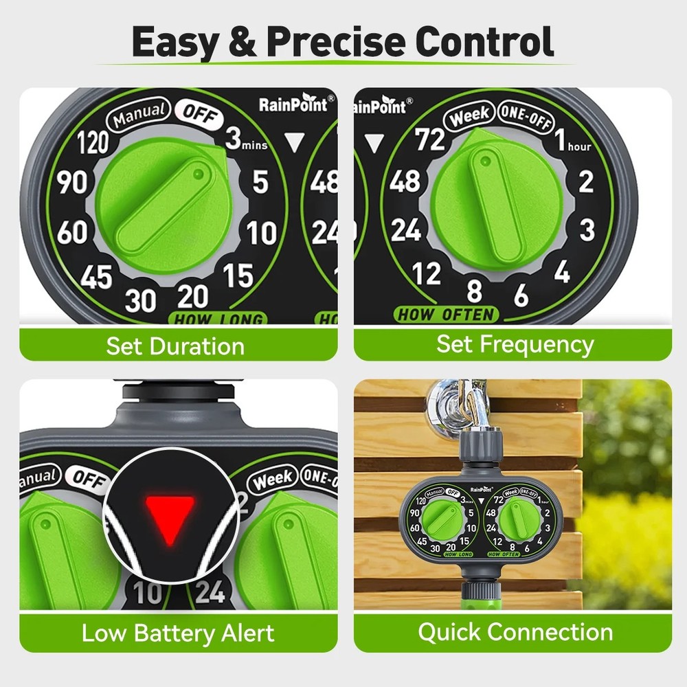 RainPoint Automatic Dual-Knob Programmable Hose Sprinkler Timer, Weatherproof,