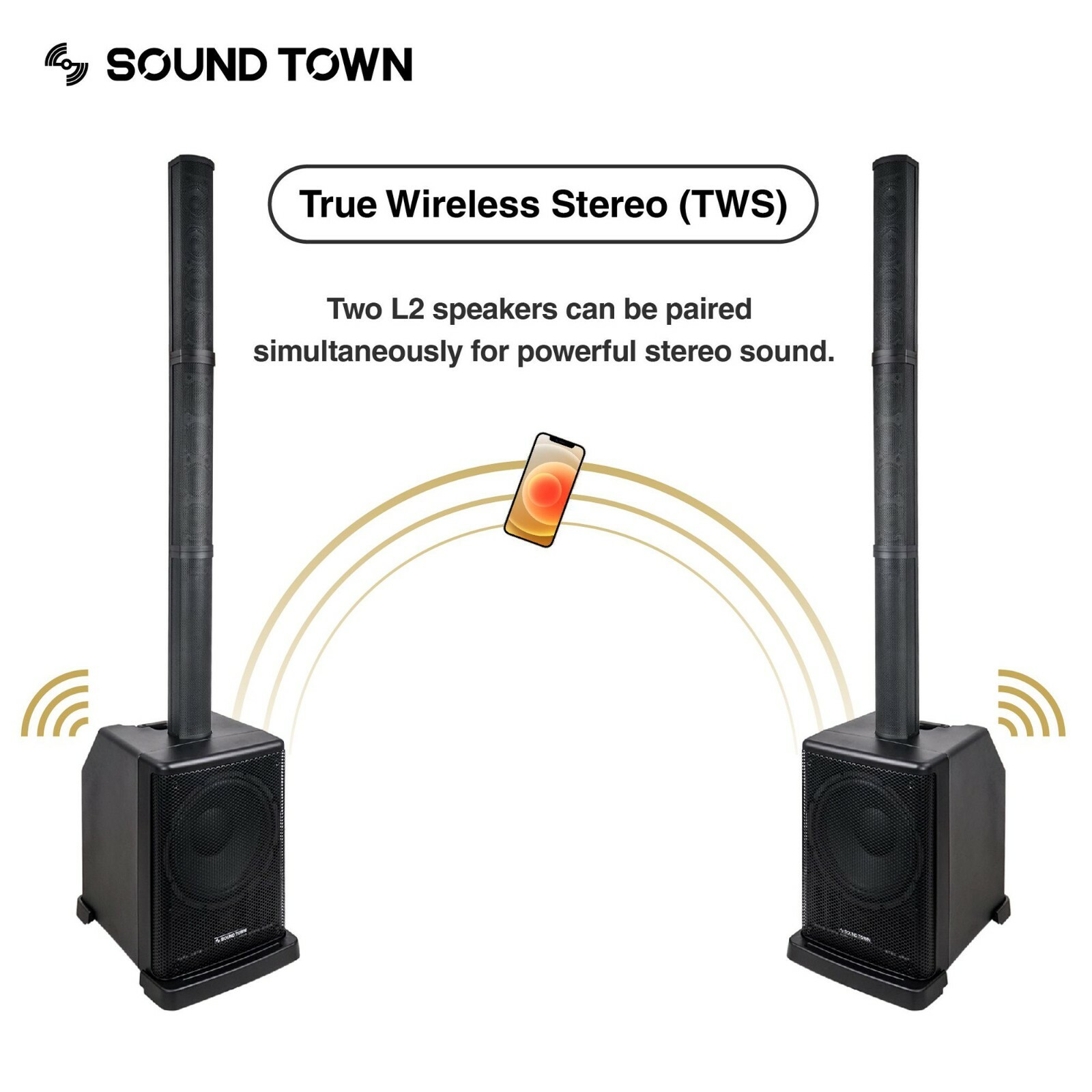 Sound Town Portable Column PA System with 12" Powered Sub, Bluetooth CARPO-L2