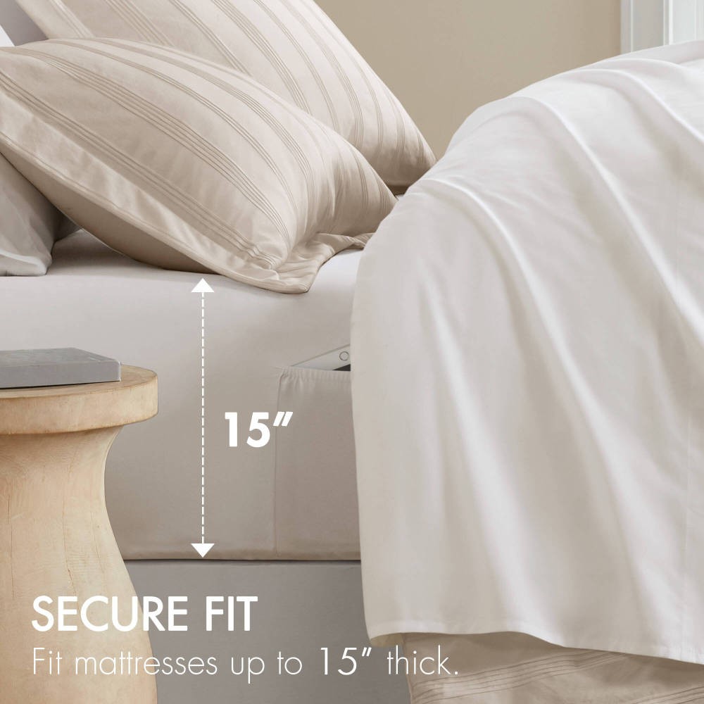 Full Woven Striped Comforter Set, Neutral Bedding for Adults | 7-Piece