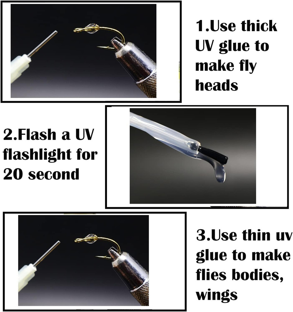 Fly Tying UV Clear Glue and Power Light Combo Three Bottles Thick Thin and Soft